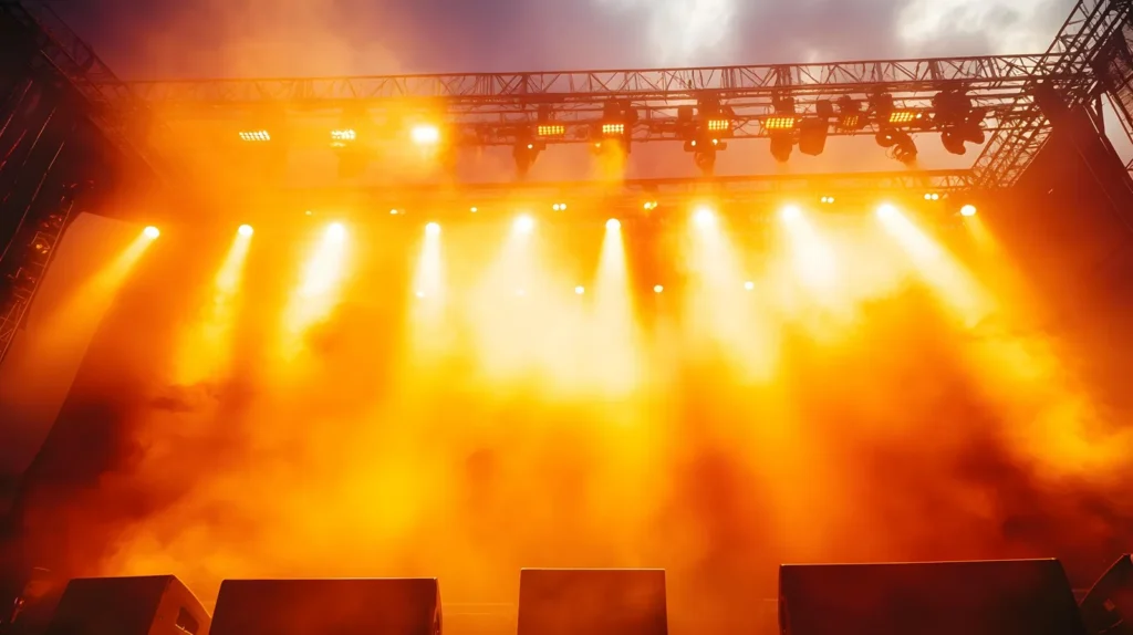 Treliça de iluminação sobre o palco de um evento