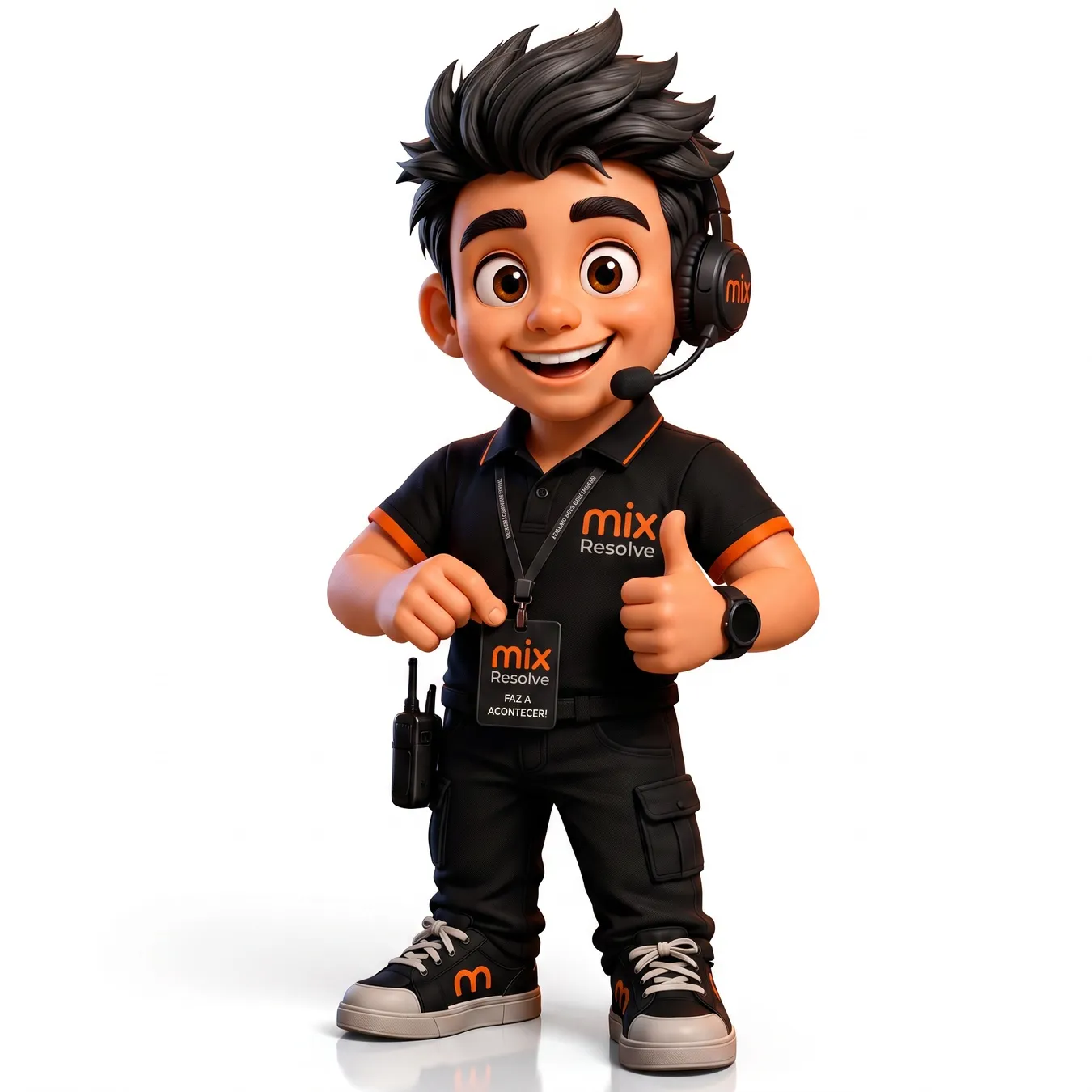 Mascote da Mix com o polegar para cima