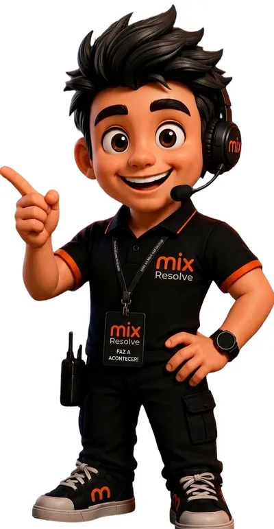 Mascote da Mix apontando para o lado